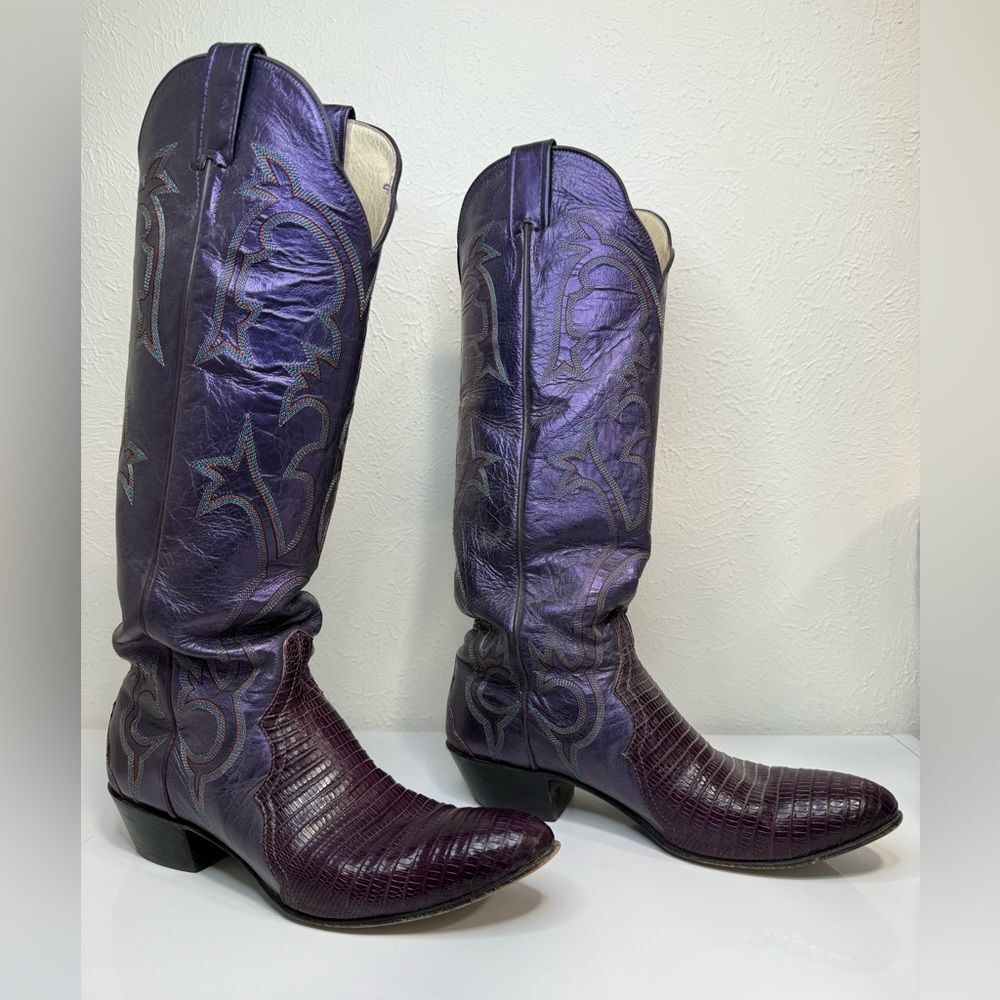 Purple Embossed Heeled Boots